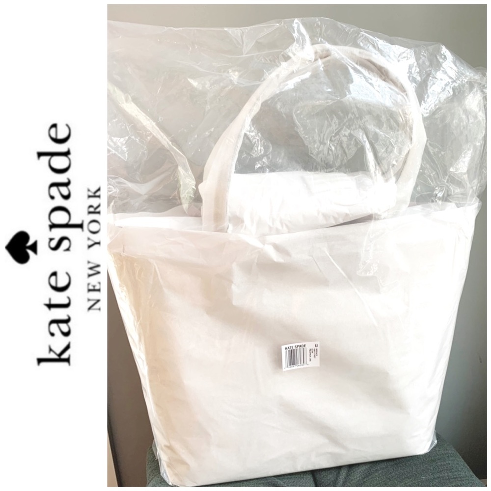 NWT Kate Spade leather top zip tote beige coral - Picture 7 of 7